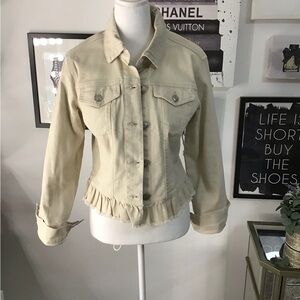 Baccini Women's Beige Denim Jacket with Ruffle Hem